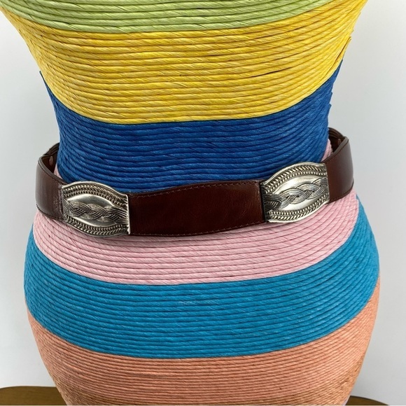 Fossil Sz Small Brown Silver Leather Concho Belt - Picture 2 of 8